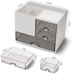 Shuttle Art Desk Organizer with 3 Drawers | 3-Tier Storage Box with 5 Compartments for Stationery, Office Supplies, Study Table & Craft Materials | Pen Pencil Holder for Home & Office (White) - Image 3