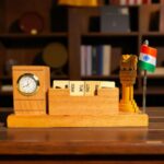 Wooden Pen Stand with Calendar Clock, Pillar Design Indian Flag Desk Organizer, Elegant Office Decor Gift for Professionals, Home Study Daily Utility Trending Desktop Accessory - Image 3