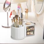 Rotating Pen Holder 360° Rotatable Multifunctional Desk Organizer Space-Saving Pen Stand for Office Home School White Compact Stationery Holder for Pens Pencils Scissors and Desk Supplies - Image 3