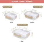Nestasia Nestro Transparent Glass Containers with Lid Set of 3 (S-370ml, M-600ml, L-1000ml) | Rectangle Glass Food Storage Containers for Kitchen | Microwave, Dishwasher & Freezer Safe (Beige) - Image 3