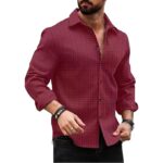 DEELMO Men's Regular Fit Button Down Dress Shirts Textured Long Sleeve Casual Hawaiian Shirt - Image 16