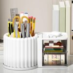 Rotating Pen Holder 360° Rotatable Multifunctional Desk Organizer Space-Saving Pen Stand for Office Home School White Compact Stationery Holder for Pens Pencils Scissors and Desk Supplies - Image 9