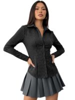 Solid Front Button Long Sleeve Casual Shirt for Women' & Girl's - Image 6