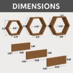 Wooden Floating Wall Shelves For Living Room, Wall Mounted Set Of 6 Hexagon Shelves For Photos Plants And Wall Decor Honeycomb Wall Shelves For Bedroom (Navy Blue) (Brown) - Image 3