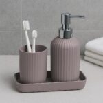 LAGET® Bathroom Accessories Set for Utility and Toothbrush Holder with Vanity Tray for Bathroom Decor | Handwash Liquid Soap Dispenser Pump for Bathroom, Kitchen, Wash Basin, Sink (Grey) - Image 4