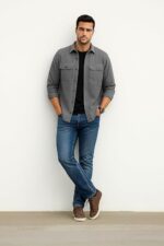 DEELMO Men’s Stylish Cotton Blend Casual Shirt || Full Sleeve Button-Down Shirt with Dual Flap Pockets || Comfortable Breathable Fabric || Perfect for Casual Office and Outing Wear - Image 3