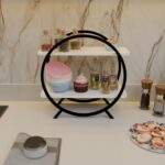 Kitchen Storage Organizer Premium 2 Tier Circular Countertop Organizer Rack ||Multishelf Storage Stand for Kitchen, Bathroom or Dressing table| Spice Shelf/Spice Rack Wooden (GOLDEN WHITE) - Image 8