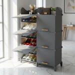 Stylish Multi-Layer Shoe Rack with Dustproof Doors and Side Hooks | 6 Door-12 Shelf Space-Saving Shoe Organizer Cabinet for Home & Office | Modular Shoe Rack, DIY (Grey&Orenge, 6-DOOR) - Image 6