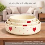 Ceramic Salad Bowl-Snacks Ceramic Plates - Set of 3 (5.5 inch, 6.5 inch, 7.5 inch), Pure Love Red Heart Flat Stackable Serving Bowls | Valentine Gifts for him/her | Best for Gifting - Image 6