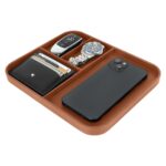 Rectangular Premium Vegan Leather Valet Tray|Stylish & Modern Office Desk Tray| Table/Bedside/Entryway Organiser For Everyday Essentials Like Keys, Phone, Watch, Wallet, Jewellery|Tan - Image 5