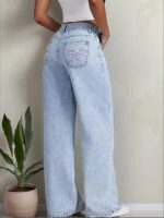 Nifty Women's Denim Stretchable High Waist Light Wash Baggy Jeans || Back Pocket Bow tie Detail - Image 3