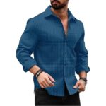 DEELMO Men's Regular Fit Button Down Dress Shirts Textured Long Sleeve Casual Hawaiian Shirt - Image 12