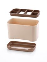 6-Compartment Kitchen Organizer Rack for Cutlery, Tools, Cosmetic, Desk, Stationery, and Sink Brushes – Toothbrush Storage Caddy Kitchen Accessories Items for Home (Ivory) - Image 5