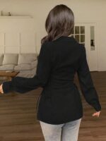 Woman's Polyester Shirt with Waist Tie Full Sleeves Regular Fit Collared Neck Solid Pattern and Mid Thigh Length - Image 7