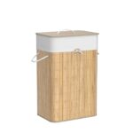 HomeStorie® Eco-Friendly Foldable Bamboo Laundry Basket Hamper with Lid, Large - 81 Liter (Light Brown) - Image 4