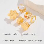 Rings Set For Women, Gold Ring For Women, French Baroque Style Retro Open Metal Rings Fashion Stacking Jewellery for Special Occasions (Gold) - Image 6
