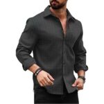 DEELMO Men's Regular Fit Button Down Dress Shirts Textured Long Sleeve Casual Hawaiian Shirt - Image 7
