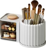 Rotating Pen Holder 360° Rotatable Multifunctional Desk Organizer Space-Saving Pen Stand for Office Home School White Compact Stationery Holder for Pens Pencils Scissors and Desk Supplies - Image 4