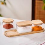 Nestasia Set of 3 Borosilicate Glass Snack Jars with Wooden Tray | Stylish Storage Jars with Bamboo Lids for Masala, Dry Fruits, Nuts, and Snacks | Ideal for Home, Kitchen and Gifting - Image 4