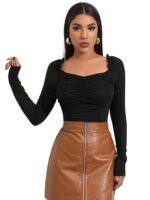 Shasmi Women's & Girl's Polyester Slim Fit Full Sleeve, Sweat Hear Neck, Frill Trim Ruched Crop Top - Image 14