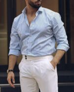 IndoPrimo Men’s Striped Shirt | Premium Slim Fit Full Sleeve Formal Casual Shirt | Button-Down Cotton Shirt for Office - Image 6