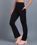 Rock Paper Scissors Premium Flare Gym Pants High Waist Stretchable Flared Leggings with Pockets Gym wear/Active Wear Tights Yoga Pants Womens Workout Tights Gym Tight Black - Image 2