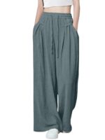 GRECIILOOKS High Waist Polycotton Trousers for Women – Flared Parachute Pants with Side Pockets | Casual Travel Cargo Pants (Available in Plus Size and Value Pack) - Image 19