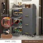 Stylish Multi-Layer Shoe Rack with Dustproof Doors and Side Hooks | 6 Door-12 Shelf Space-Saving Shoe Organizer Cabinet for Home & Office | Modular Shoe Rack, DIY (Grey&Orenge, 6-DOOR) - Image 2