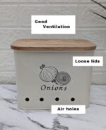 THE DECOR HOME'S Potato,Onion,Garlic Containers Kitchen Storage(Set of 3) (White/Lid), Wood;Metal - Image 5