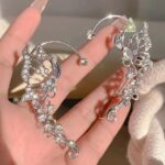 Butterfly Ear Cuff Earrings for Women Vintage Non Piercing Ear cuffs 2PCS Rhinestone Butterfly Ear Jewelry for Women, Long6.5CM/2.5IN wide4CM/1.6IN, Metal, No Gemstone - Image 4