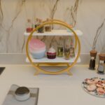 Kitchen Storage Organizer Premium 2 Tier Circular Countertop Organizer Rack ||Multishelf Storage Stand for Kitchen, Bathroom or Dressing table| Spice Shelf/Spice Rack Wooden (GOLDEN WHITE) - Image 2