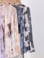 ICW Women French Retro Knitted Long Sleeves Round Neck Mesh Tie-Dye Printed Crop Top T-Shirt 301 - Image 4