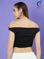 Istyle Can Women's Solid/Plain Asymmetric Hem Stretchable Draped Crop Top. Sleeveless, Single Shoulder, Off Shoulder, Cowl Neck, Crop Length - Image 2