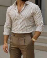 IndoPrimo Men’s Striped Shirt | Premium Slim Fit Full Sleeve Formal Casual Shirt | Button-Down Cotton Shirt for Office - Image 11