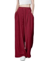 GRECIILOOKS High Waist Polycotton Trousers for Women – Flared Parachute Pants with Side Pockets | Casual Travel Cargo Pants (Available in Plus Size and Value Pack) - Image 14