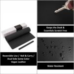 Premium Vegan Leather Desk Mat 90X45cm 2.4mm Thick&Padded|Laptop Mat/Extended Mouse Pad/Stitched, Reversible, Sturdy Deskspread | High Tear/Peel Strength|Anti-Slip,Splash-Proof| Black - Image 3