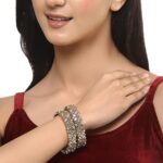 ZENEME Gold-Plated White Kundan studded Designer Floral Style Bangles Jewellery Set for Girls and Women (Set Of 2) - Image 2