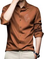 IndoPrimo Men's Satin Shirt with Spread Collar Neck Line Solid Pattern Full Sleeves Regular Fit Western Style and Standard Length - Image 18