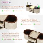 CLADD! Vegan Leather Desk Organizer Storage Box for Table Top Stationery Supplies Ideal for Use Home | Office | Kitchen | Makeup (Cream) - Image 3