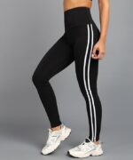 Rock Paper Scissors Premium Two White Strip Gym Tights High-Waisted, Sweat-Wicking, Athletic Fit Gym Tights for Working Out, Pilates,Yoga, Fitness & Training - Image 2