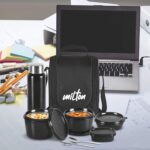 MILTON Pro Lunch Box with Steel Cutlery, 3 Microwave Safe Inner Steel Containers (180ml, 320ml, 450ml) Plastic Chutney Dabba 100ml, Bottle 750ml with Insulated Bag, Office Tiffin, Black - Image 7