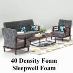 Wooden 5 Seater Sofa Set - 3+1+1, for Living Room, Drawing Room, Office & Lounge | Solid Sheesham Wood, Fabric (Brown) - Image 3