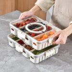 Vasukie Divided Fridge Storage Boxes With 4 Serving Veggie Tray with Lid and Handle, Fridge Organizer with Removable 4 Compartment, Fridge Storage Containers (4 Compartment-1PC) - Image 3
