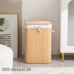 HomeStorie® Eco-Friendly Foldable Bamboo Laundry Basket Hamper with Lid, Large - 81 Liter (Light Brown) - Image 7