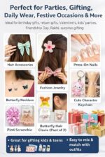 10 Pcs Trendy Hair Accessories & Fashion Jewelry Gift Set for Girls & Women | Includes Butterfly Hair Claw (1 Pair), Butterfly Necklace & Earring Set, Korean Earrings with Pearl Studs & Chunky Trendy Earrings | Random Designs as per Latest Trend | Pink Gift Box Included - Image 6