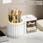 Rotating Pen Holder 360° Rotatable Multifunctional Desk Organizer Space-Saving Pen Stand for Office Home School White Compact Stationery Holder for Pens Pencils Scissors and Desk Supplies - Image 7
