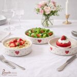 Ceramic Salad Bowl-Snacks Ceramic Plates - Set of 3 (5.5 inch, 6.5 inch, 7.5 inch), Pure Love Red Heart Flat Stackable Serving Bowls | Valentine Gifts for him/her | Best for Gifting - Image 5