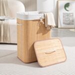 HomeStorie® Eco-Friendly Foldable Bamboo Laundry Basket Hamper with Lid, Large - 81 Liter (Light Brown) - Image 2