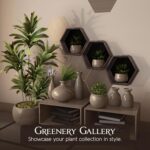 Wooden Floating Wall Shelves For Living Room, Wall Mounted Set Of 6 Hexagon Shelves For Photos Plants And Wall Decor Honeycomb Wall Shelves For Bedroom (Navy Blue) (Brown) - Image 6