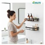 JIALTO 2 Pcs Self Adhesive Bathroom Shelf for Wall | Bathroom Organizer Without Drill | Wall Mounted Bathroom Shelves | Aluminum Bathroom Organizer Rack for Bathroom Accessories (Black) - Image 3